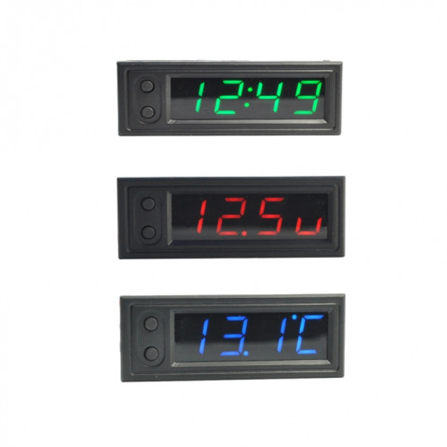 Horloge lumineuse à LED électronique de haute précision de voiture 3 en 1 + thermomètre + voltmètre (rouge) SH928R1060-06