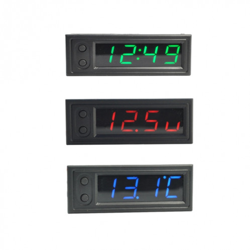 Horloge lumineuse électronique à LED haute précision de voiture 3 en 1 + thermomètre + voltmètre (vert) SH928G1595-06