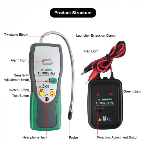 DUOYI DY25 Testeur de voitures Cable courte et ouvert de circuit Testeur Tester Tracer Diagnostic Tone Line Finder SH4494272-08