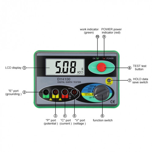 DUOYI DY4100 Testeur de résistance de résistance au sol de haute précision de haute précision SH4503825-011