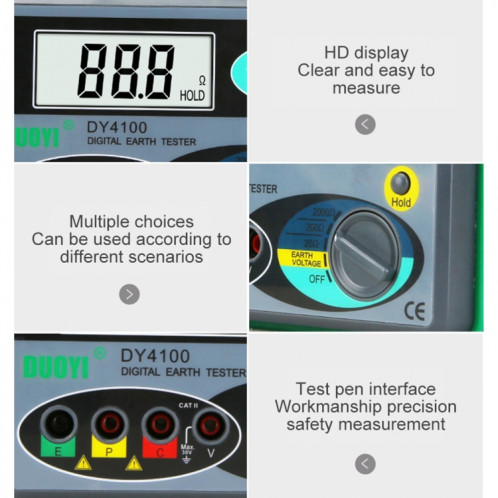 DUOYI DY4100 Testeur de résistance de résistance au sol de haute précision de haute précision SH4503825-011