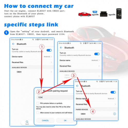 Mini Bluetooth ELM327 OBD Scanner de diagnostic de panne de voiture OBD SH45751501-011