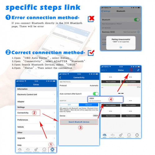 Mini Bluetooth 4.0 ELM327 OBD ABD Scanner de diagnostic de panne de voiture SH45781162-011