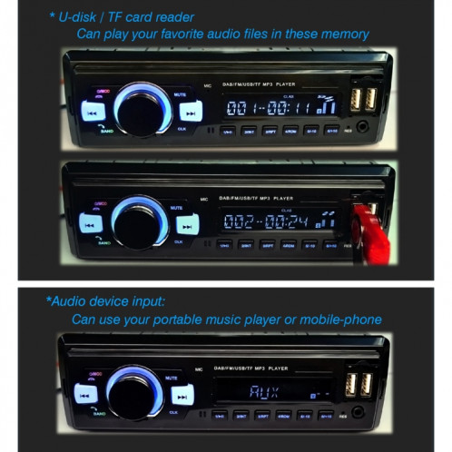 Récepteur FM de système stéréo de lecteur Radio DAB de voiture 1 Din, prise en charge du disque Bluetooth et U et carte MP3 et TF SH47001425-09