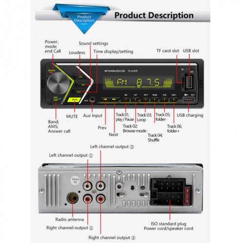 Lecteur MP3 de récepteur d'autoradio SWM505 avec télécommande, prise en charge FM et Bluetooth et USB et carte AUX et TF SH48001069-015