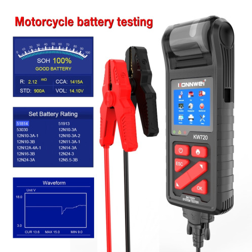 Konnwei KW720 Car 3,2 pouces Tester de batterie en plomb 6V-24V avec imprimante SK57131104-09