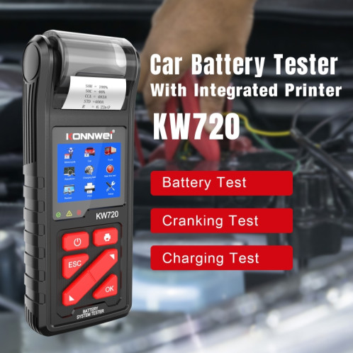Konnwei KW720 Car 3,2 pouces Tester de batterie en plomb 6V-24V avec imprimante SK57131104-09