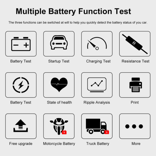 Konnwei KW720 Car 3,2 pouces Tester de batterie en plomb 6V-24V avec imprimante SK57131104-09