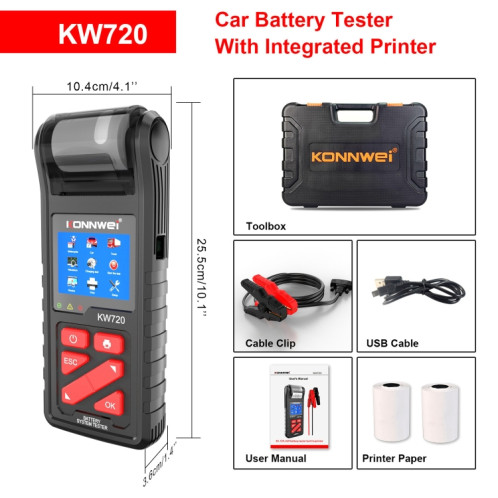 Konnwei KW720 Car 3,2 pouces Tester de batterie en plomb 6V-24V avec imprimante SK57131104-09