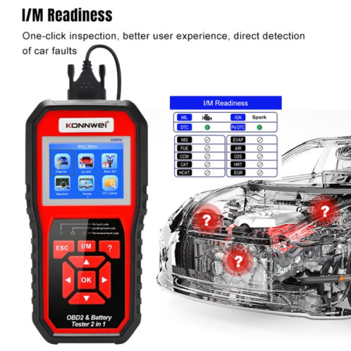 Konnwei KW870 2 en 1 voiture OBD2 Diagnostic de défaut + testeur de batterie SK5714643-09