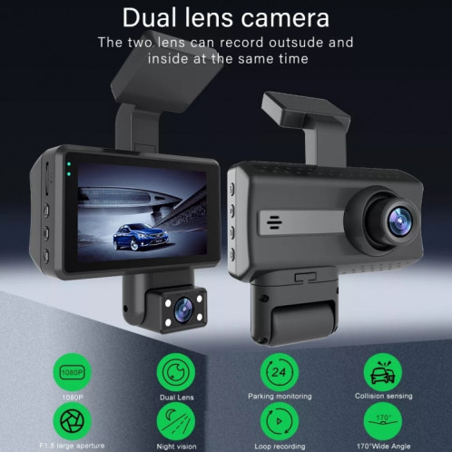 Enregistreur de conduite de caméra de tableau de bord de voiture de vision nocturne infrarouge HD à double caméra avant et intérieure SH59731838-011