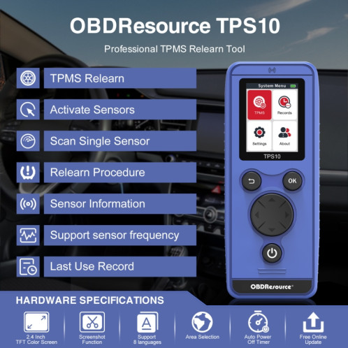 OBDResource TPS10 compteur de réinitialisation de la pression des pneus de voiture EL50448 SH7789143-07