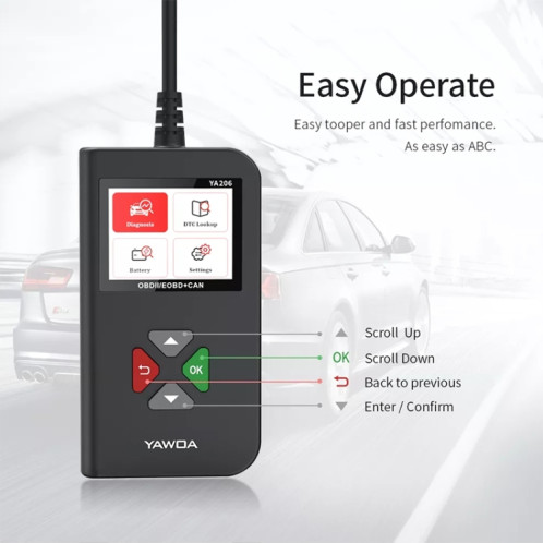 YA206 Lecteur de code de voiture OBD2 Outil de diagnostic de détecteur de défaut SH77901845-08