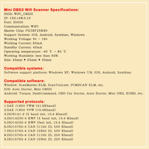 Outil de diagnostic de défaut de voiture OBD2 WIFI Mini détecteur de voiture SH7812125-010