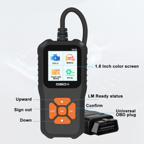 V318 Car OBD2 Lecteur de code d'outil de diagnostic d'écran couleur SH79661892-010