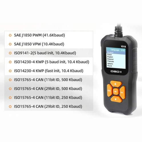 V318 Car OBD2 Lecteur de code d'outil de diagnostic d'écran couleur SH79661892-010