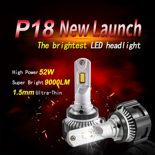 2 PCS P18 H7 DC11-30V 52W 6500K 6500LM lampes de phare de voiture LED SH9691907-011