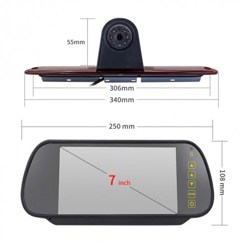 PZ461 voiture étanche haute Position feu arrière feu stop caméra de vue + moniteur de recul 7 pouces pour Mercedes Benz / Volkswagen SH97241396-011