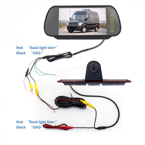 PZ461 voiture étanche haute Position feu arrière feu stop caméra de vue + moniteur de recul 7 pouces pour Mercedes Benz / Volkswagen SH97241396-011