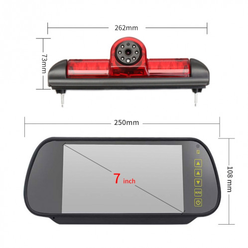 PZ460 voiture étanche HD caméra de vue de feu de freinage haute Position + moniteur de vue arrière 7 pouces pour Fiat / citroën / Peugeot SH9725236-012