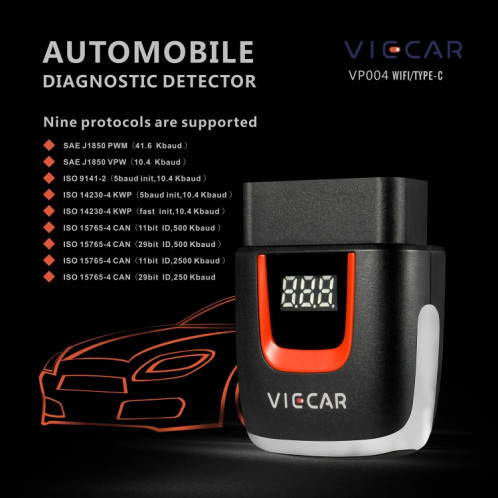 Viecar VP004 voiture Mini OBD + USB / Type-C Interface détecteur de défaut V1.5 WiFi outil de Diagnostic SH98251086-011