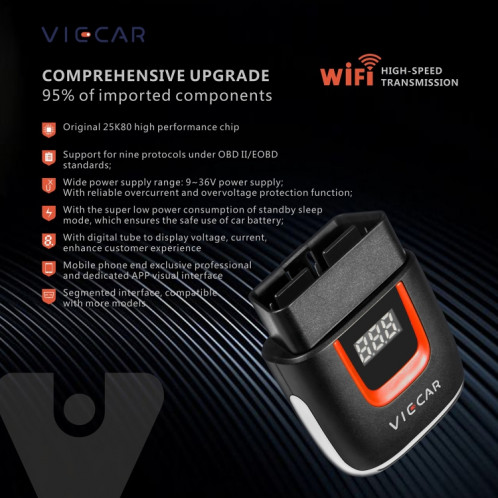 Viecar VP004 voiture Mini OBD + USB / Type-C Interface détecteur de défaut V1.5 WiFi outil de Diagnostic SH98251086-011