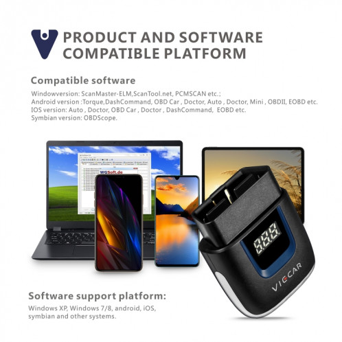 Viecar VP003 voiture Mini OBD + USB / Type-C Interface détecteur de défaut V2.2 outil de Diagnostic Bluetooth SH98261868-011