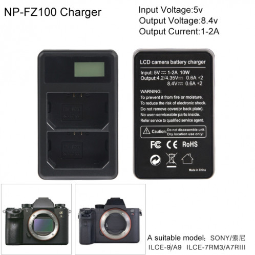 Chargeur de batterie affichage canal LCD numérique double canal avec port USB pour batterie Sony NP-FZ100, compatible avec Sony A9 (ILCE-9) SH0569774-09