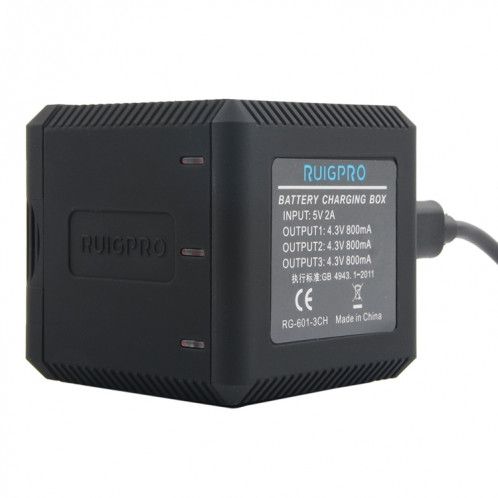 Boîtier Chargeur USB Triple Batteries avec Câble USB et Voyant LED pour GoPro HERO6 / 5 (Noir) SH594B1519-08