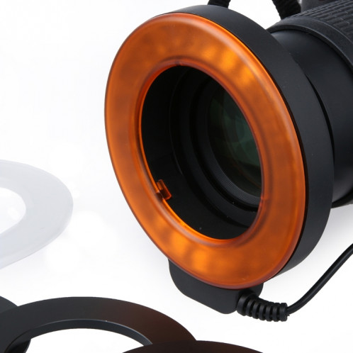 Flash LED circulaire avec 48 lumières LED et 6 anneaux adaptateurs (49mm / 52mm / 55mm / 58mm / 62mm / 67mm) pour objectif macro (orange) SY600E1200-06