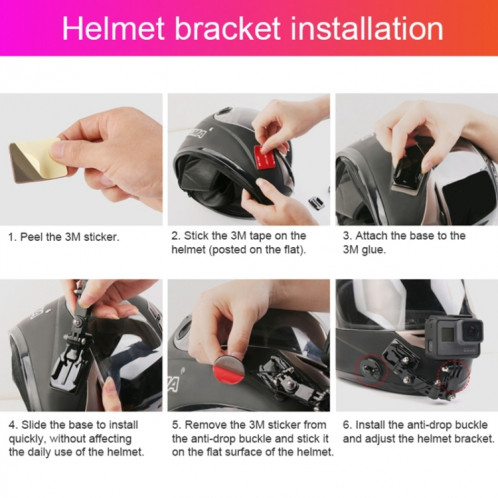 Ensemble de montage fixe pour bras multi-articulation adhésif pour casque de cyclisme avec vis à boucle et crochet pour crochets en J pour GoPro HERO7 / 6/5/5 Session / 4 Session / 4/3 + / 3/2/1, Xiaoyi et autres SH0605647-015