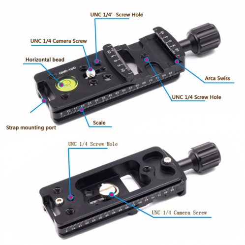 Support de fixation panoramique macro pour pince de guidage de rail Nodal sur rail Nodal 100 mm NNR-100 SH08181423-09