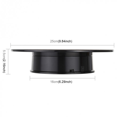 25cm 360 degrés Transformation de platine tournante électrique Stand de prise de vue vidéo PLATTABLE pour la photographie, charge 3 kg, alimenté par batterie (blanc noir) SH68BW222-06