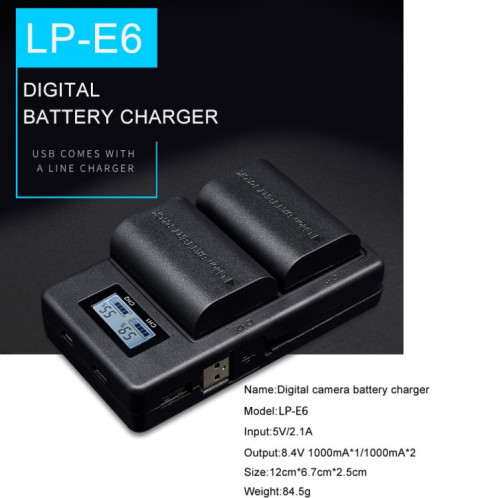 LP-E6 Digital Camera SLR Battery Chargeur LCD numérique pour Canon Series SH0929357-09