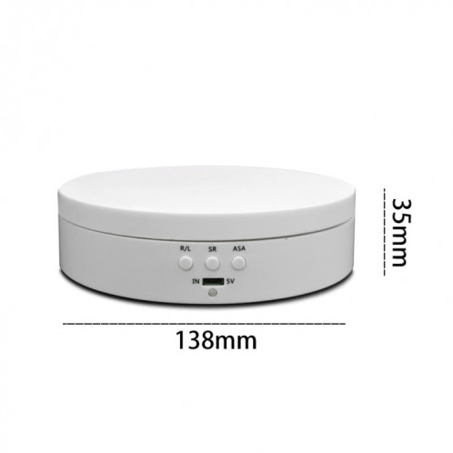 13.8 cm USB charge Smart 360 degrés rotatif plateau d'affichage présentoir vidéo accessoires de prise de vue plateau tournant pour la photographie, charge 3 kg (blanc) SH942W78-014