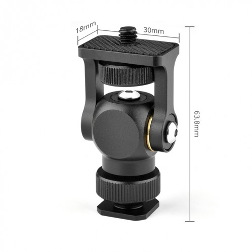 YELANGU 180 degrés pivotant mini trépied support de tête de boule support de chaussure froide adaptateur de vis 1/4 pouce (noir) SY954B607-010