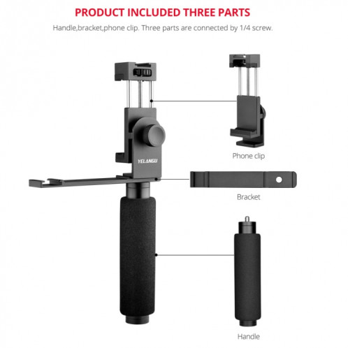 YELANGU PC08 YLG0117A Support de support de poignée avec pince métallique pour téléphone portable (noir) SY044B1785-016