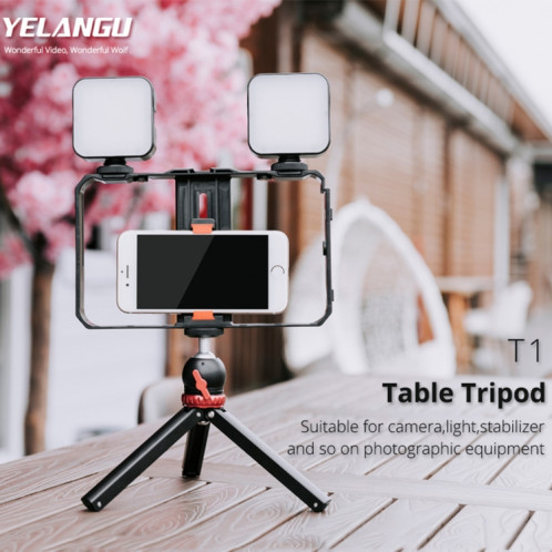 YELANGU T1 YLG1202A Mini support de trépied de bureau en métal de poche avec rotule à 360 degrés pour reflex numérique et appareils photo numériques (noir) SY046B1041-016