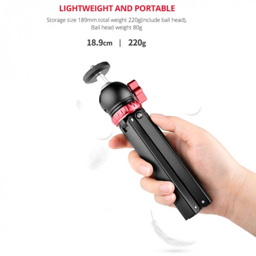 YELANGU T1 YLG1202A Mini support de trépied de bureau en métal de poche avec rotule à 360 degrés pour reflex numérique et appareils photo numériques (noir) SY046B1041-016