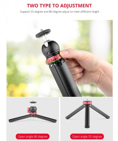 YELANGU T1 YLG1202A Mini support de trépied de bureau en métal de poche avec rotule à 360 degrés pour reflex numérique et appareils photo numériques (noir) SY046B1041-016