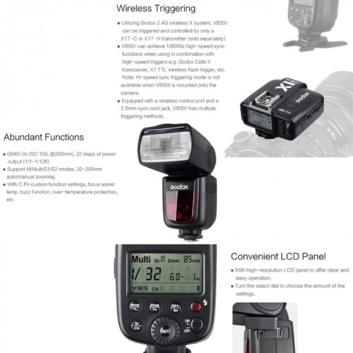 Godox V850II 2,4 GHz sans fil 1 / 8000s HSS Flash Speedlite pour appareils photo reflex numériques Canon / Nikon (noir) SG096B509-09