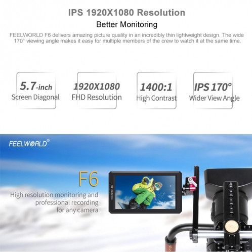 FEELWORLD F6 1920x1080 Écran IPS 5,5 pouces Moniteur de champ de caméra HDMI 4K SF1125966-018