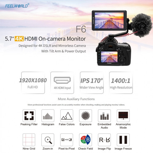 FEELWORLD F6 1920x1080 Écran IPS 5,5 pouces Moniteur de champ de caméra HDMI 4K SF1125966-018