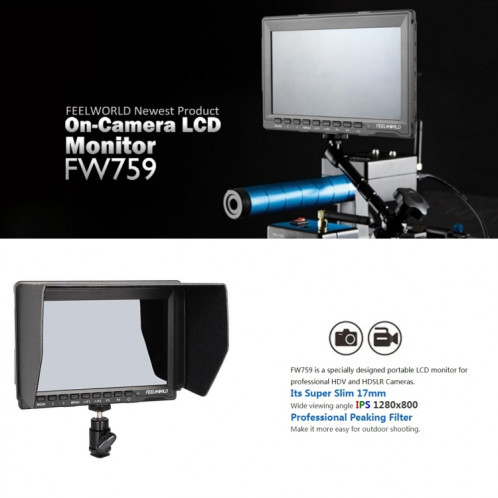 FEELWORLD FW759 1280x800 Écran IPS 7 pouces Moniteur de champ de caméra HD ultra-mince SF11281933-09