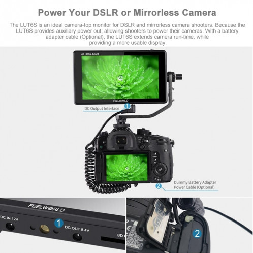 FEELWORLD LUT6S 1920x1080 2600 nits 6 pouces écran IPS HDMI 4K écran tactile SDI HDI caméra moniteur de terrain SF1131768-025