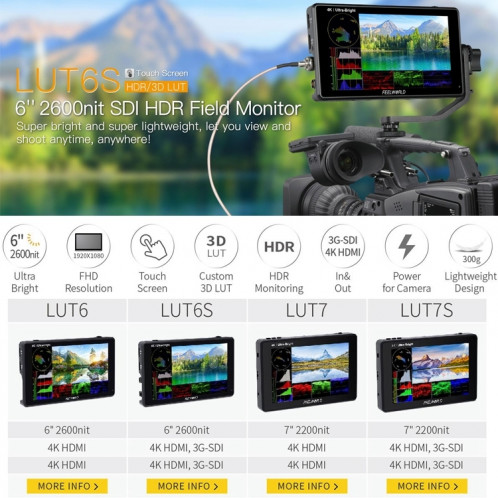 FEELWORLD LUT6S 1920x1080 2600 nits 6 pouces écran IPS HDMI 4K écran tactile SDI HDI caméra moniteur de terrain SF1131768-025