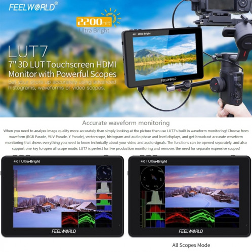 FEELWORLD LUT7 1920x1200 2200 nits 7 pouces écran IPS HDMI 4K écran tactile caméra moniteur de terrain SF11321511-019