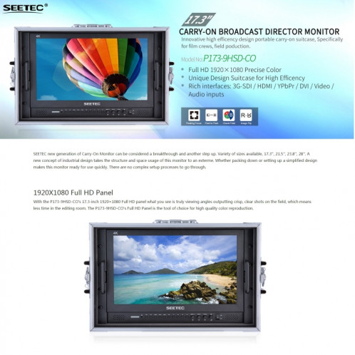SEETEC P173-9HSD-CO 1920x1080 17,3 pouces SDI / HDMI 4K niveau de diffusion photographie professionnelle moniteur de terrain de caméra SS1139557-08