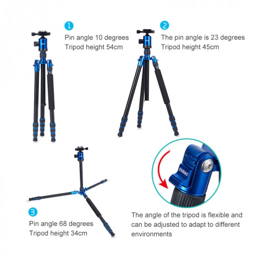 TRIOPO Oubao A-688 Trépied en alliage d'aluminium portable réglable avec tête sphérique pour appareil photo reflex ST11501159-015