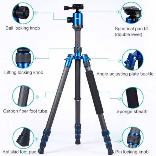 TRIOPO Oubao C-608S trépied portable réglable en fibre de carbone avec rotule pour appareil photo reflex ST11511811-015